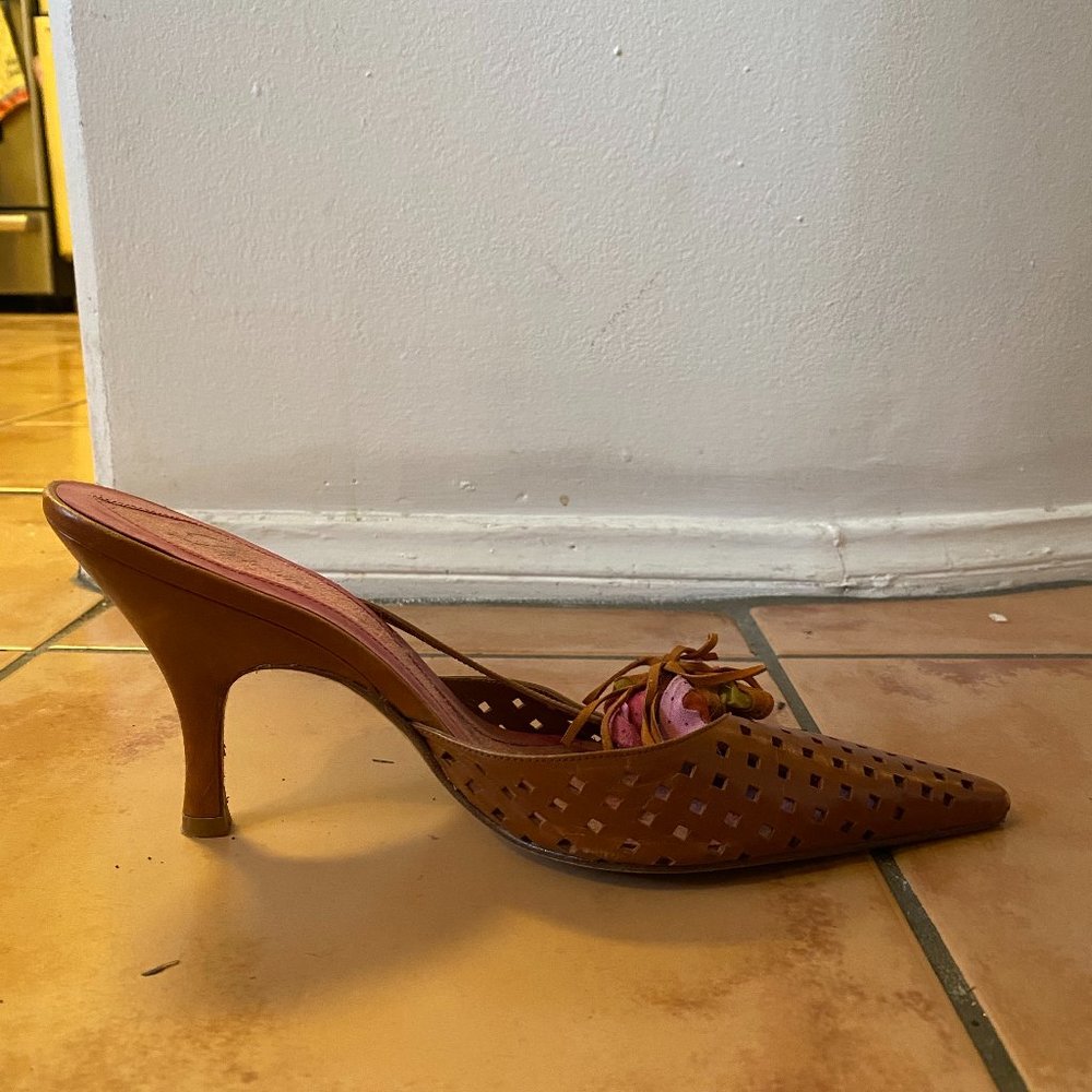 Delman Light Brown/Pink Kitten Heel slide
